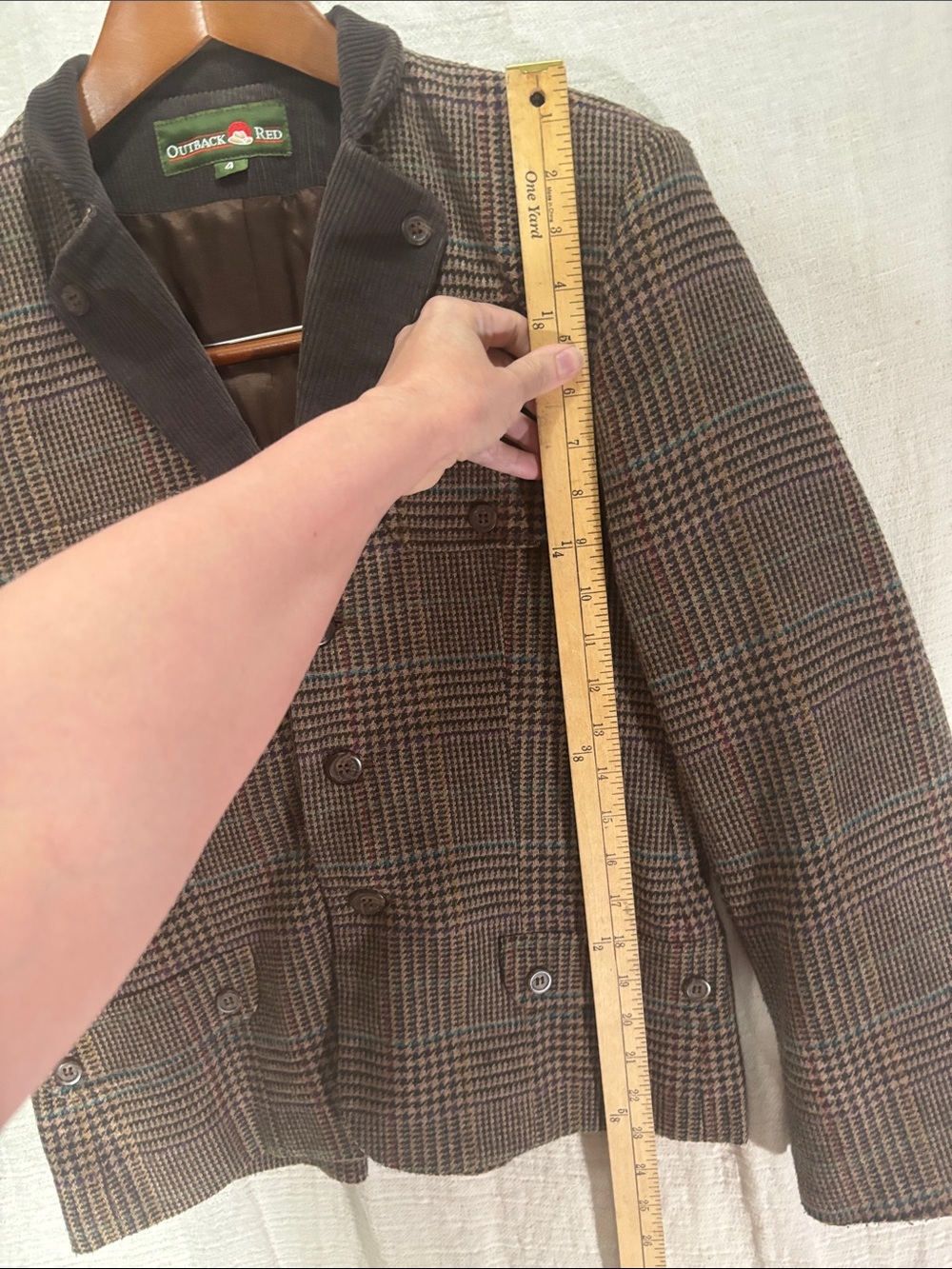 Vintage 80s Outback Red Brown Glen Plaid Houndstooth Blazer Corduroy Collar - Picture 5 of 9